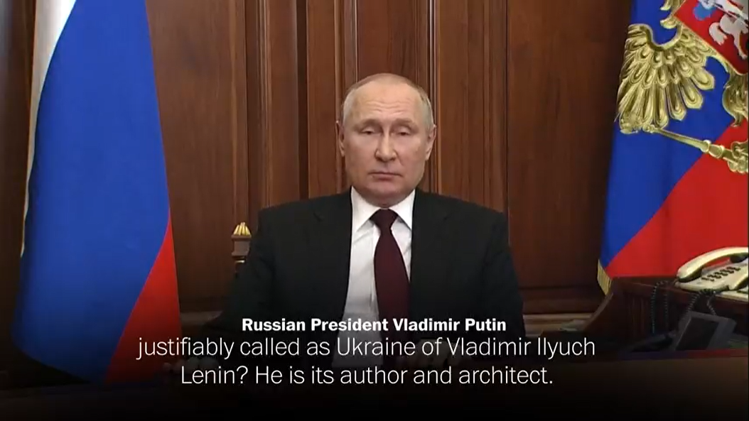 Putin in a televised address on Feb. 21 2022 (pre-invasion)
